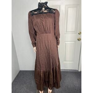 Vintage 60's Formal Women's Dress Embroidered Victorian Floral Maxi H18